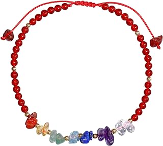 Jewever 7 Chakra Chip Tumbled Real Stone Beaded Anklet Bracelet for Women Power Energy Healing Crsyatls and Gemstones Beach Foot Adjustable (8.5-10 Inches)