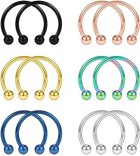 SCERRING 12PCS 10-14mm Stainless Steel Nose Horseshoe Hoop Rings Eyebrow Lip Ear Tragus Septum Piercing Hanger Retainer 16G 14G 12G
