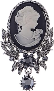 Alilang Vintage Inspired Crystal Rhinestone Victorian Lady Cameo Brooch Pin Maiden Flower Pendant