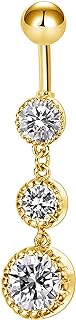 COCHARM Dangling Belly Button Rings Gold 14g Belly Piercing Dangly Navel Rings Silver Rose Gold Dangle Navel Piercing Jewelry