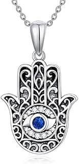 Lobster-Clasp 925 Sterling Silver Evil Eye Necklace with Cable Chain - Elegant Symbol of Protection for Women and Girls - Hamsa Hand Sun Italian Horn Design