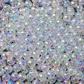 300 Pcs Acrylic Round Beads AB Colors Acrylic Beads 8mm Round Spacer Beads for Earring Bracelet Necklace Key Chains Jewelry DIY Craft Making (8mm, Clear AB)