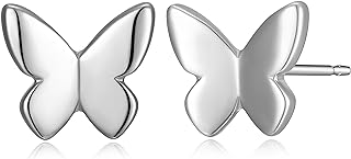MORGAN & PAIGE Dainty Sterling Silver Stud Earrings, Butterfly or Dog Paw, Everyday Jewelry for Women, Teens, Real 14K Yellow Gold or Rhodium Plated