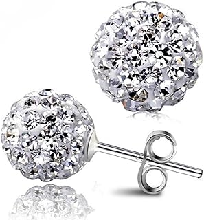 Bellitia Jewelry 925 Sterling Silver Pave Crystal CZ Diamond Stud Earrings for Women, Sparkling Shamballa Disco Ball Stud Earrings, 6MM 8MM 10MM