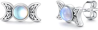 Triple Moon Goddess Earrings Sterling Silver Moonstone Jewelry Pagan Wiccan Stud Earrings Gifts for Women Girls