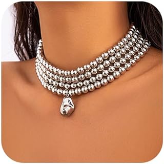 fxmimior 4 Tier Boho Women Multilayer 1920s Necklace Chunky Dainty Beads Layered Choker Necklaces Handmade Beads Fashion Chunky Pendant Multilayer Adjustable Layering Chain Necklaces for Women Girls