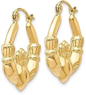 14K Yellow Gold Celtic Claddagh Heart Hoop Earrings with Snap Back Closure, Perfect Gift for Love and Friendship