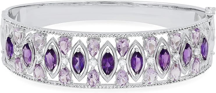 Dazzlingrock Collection Marquise & Pear Amethyst with Round White Sapphire Ladies Gorgeous Bangle Bracelet, 925 Sterling Silver