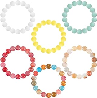 6 Pcs Lava Stone Bead Bracelet, Natural Gemstone Stretchy Bracelets- Aromatherapy Essential Oil Diffuser Healing Chakras Agate Crystal Elastic Lucky Bracelets Gifts for Women Girls
