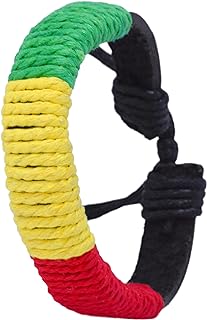 Leather Womens Mens Rasta Bracelet Set - Boho Mens Hippy Bracelet - Jamaican Reggae Bracelet Black Green Yellow Red Bohemian Hippie Wristband