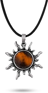 Sacina Women's Gothic Sun Pendant Necklace with Boho Aesthetics, Nature Crystal Tiger Eye Gemstone in Unique Sun Shape Design, Suspended on Sturdy Leather Cord Chain - A Perfect Gift for any Occasion