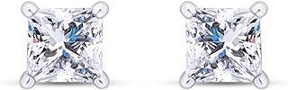 Natural Diamond Princess cut Stud (IGI Certified 0.70 ct & up) Plus Premium Quality Earrings in 14K Solid Gold, (0.04ct - 2.00ct, Clarity - I2- I3) Plus Quality