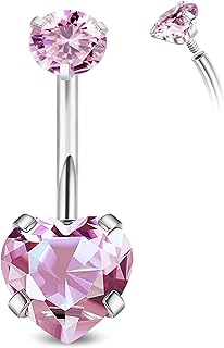 14G G23 Titanium Belly Button Rings for Women Girls Hypoallergenic Heart Belly Rings Internally Threaded Cubic Zirconia Navel Rings for Sensitive Skin Belly Piercing Jewelry 6-16MM
