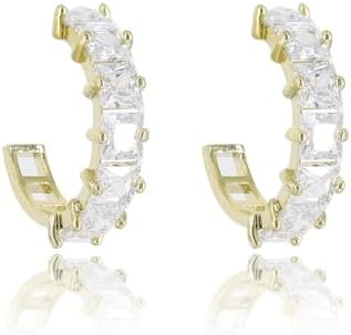 Push-back 22mm Brass Hoop Earrings with Cubic Zirconia for Women and Teens - C-Shaped Cartilage Design with 925 Sterling Silver Post