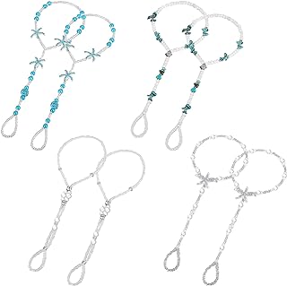 Yinkin 4 Pairs Foot Jewelry Anklet Bead Barefoot Sandals Anklet for Sandals Beach Wedding Ankle Bracelets Ring Foot Chain Jewelry for Women and Girls