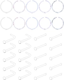 JFORYOU 18-20G Clear Acrylic Nose Ring Bioflex Stud Retainer Nose Piercing Body Jewelry for Men Women