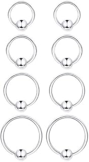 Sllaiss 4 Pairs 925 Sterling Silver Ball Hoop Earrings Cartilage Small Hoop Earrings Set for Women Men Hypoallergenic 6mm 8mm 10mm 12mm