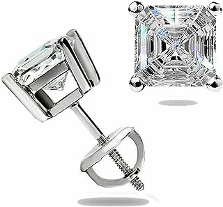 ANGEL SALES 1.50 Ct Asscher Cut White Diamond Push Back Stud Earrings For Girls & Women's 14K White Gold Plated