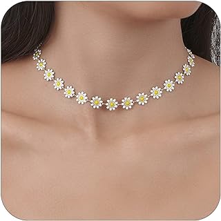 Long tiantian Daisy Necklace for Women Pretty Summer Necklaces Daisy Choker Necklace for Teen Girls Spring Daisy Necklace Valentines Day Gifts for Girlfriend
