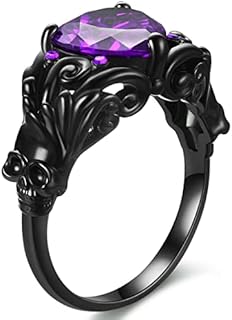 Gothic Skull Black Rose Flower Rings Women Purple Red Love Heart Zircon Crystal Valentine's Day Anniversary Engagement Mother's Day Gift Party Biker Jewelry