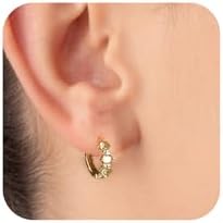 Hoop Birthstone Earrings for Women Girls - 18K Gold Plated 3 Round Cut Birthstone Earrings Emerald Earrings 12 Months Birthstone Earrings for Women Girls Birthday Gifts