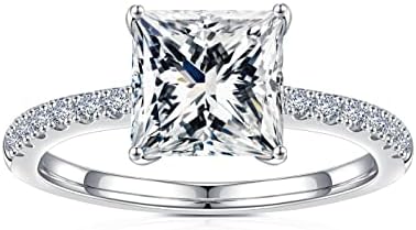 18K White Gold Plated Sterling Silver Ring with 1.5ct Princess Cut Moissanite for Women, Sterling Diamond Engagement and Wedding Band