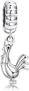 Chicken Charm Bracelet for Her with Sterling Silver Chain, Glass Bead Design Jewelry Gift