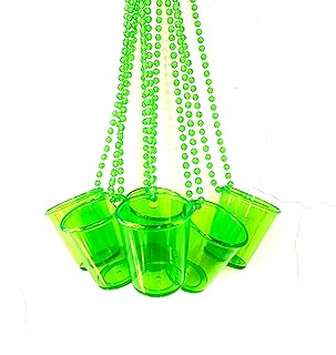 12 Pcs St Patrick's Day Ball Chain Shot Glass Beaded Necklaces - Durable Plastic Irish Green Party & Parade Decorations