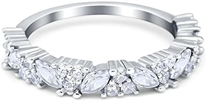 Blue Apple Co. Art Deco Eternity Band Marquise Wedding Band Engagement Ring Simulated Cubic Zirconia 925 Sterling Silver