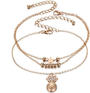 Clataly Pineapple Anklet Bracelets Multilayer Love Turtle Beaded Ankle Summer Accessories Beach Foot Jewelry for Women Girls