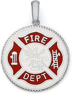 Firefighter Double Sided Pendant Necklace with Lord's Prayer in Solid 14k Gold, Red Enamel, Made in America