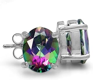 Sterling Silver Stud Back White Topaz Oval Earrings, White or Yellow Gold-Plated, Perfect for Women's Business Attire