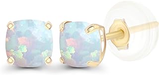 Solid 14K Gold 4mm Cushion Cut Genuine Birthstone Stud Earrings For Women | Hypoallergenic Studs | Natural or Created Gemstone Stud Earrings For Women and Girls