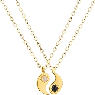 14K Gold Plated Yin Yang Opal Gem Necklace with O Chain for Women and Girls, Friendship Brass Pendant Design