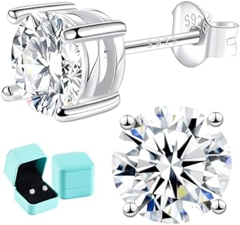 Moissanite Earrings Solitaire Lab Created Diamond Studs S925 Sterling Silver Hypoallergenic 14K White Gold Plated Earrings Vermeil 1.0ctw-3.0ctw D Color VVS1 Jewelry Gift for Women Men