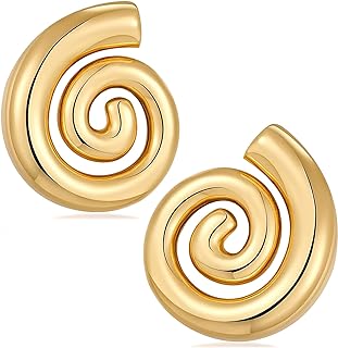 Chunky Gold Earrings for Women Trendy, 14K Plated Big Gold Statement Earrings Studs Wing Vintage Gold Geometric Earrings Jewelry Gift Women Girls, Non Tarnish