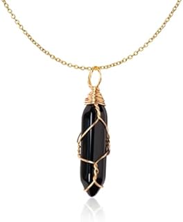 Natural Double Pointed Crystal Necklace Handmade Woven Healing Crystal Bullet Pendant Polished Gemstone Reiki Energy Stone with Gift Box