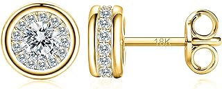 Push-Back 18K Gold Cubic Zirconia Stud Earrings for Women, Elegant Classic Design - Perfect Jewelry Gift for Mom, Wife, Daughter or Friend