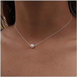 Lobster Clasp Single Pearl Choker Necklace | Cable Chain | Gold Boho Pendant | Minimalist Bridal Jewelry for Women and Girls | Freshwater Pearl Design