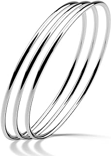 Solid 925 Sterling Silver 2MM Simple Plain Polished Round Circle Bangle Bracelets for Women Girls