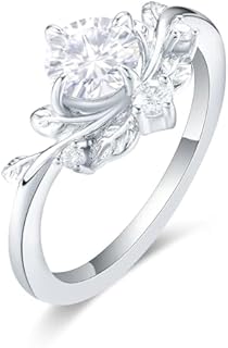 Nature Leaf Tiara 0.8CT Round Moissanite Engagement Ring Vine Style Art Deco G Color White Moissanite Proposal Ring for Her Crown of thorns 925 Silver Wedding Ring Plated by Platinum Unique Sterling Silver Marriage Rings for Women
