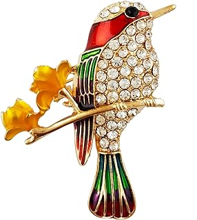 SELOVO Elegant Bird Enamel Hummingbird Brooch Pin Gold Tone Clear Crystal