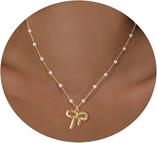 Sophisticated 18K Gold Plated Bow Necklace with Box Chain for Women and Girls by GolbalJew