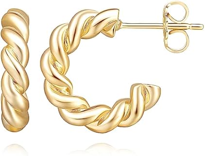 Women's 14K Gold Twisted Rope Small Hoop Earrings with Clip-On Back Finding, 16.5mm