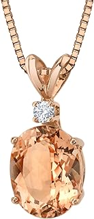 14K Rose Gold Women's Pendant with Genuine Oval Morganite & Diamond - Features Spring Ring Clasp