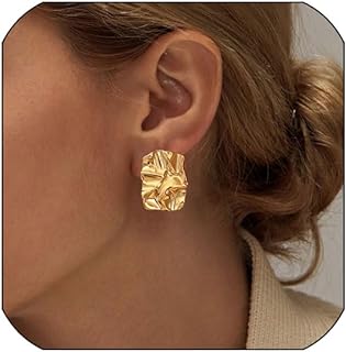 TOSGMY Chunky Gold Rectangle Stud Earrings For Women, Gold statement Earrings Dainty Thick Stud Earrings Gold Square Heart Pearl Wrinkle Irregular Drop Earring Minimalist Geometric Earrings for Women Girls Trendy Jewelry Gift