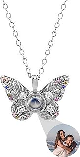 Personalized Photo Necklace Butterfly Necklace with Picture Inside Custom Butterfly Projection Necklace Butterfly Pendant Necklace Jewelry Gift Memorial Necklace for Women Birthday Christmas