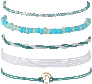 Vibkow Waterproof Adjustable Boho Ankle Bracelets Set Braided String Hawaii Anklets Jewelry Gifts for Women Teen Girls