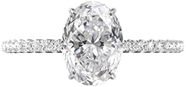 6 Prong Hidden Halo Moissanite Engagement Ring with Sterling Silver or Solid Gold for Women, Oval Design