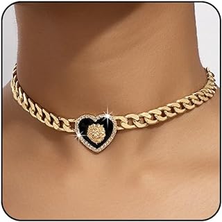 Heart Necklaces for Women Silver Heart Choker Gold Heart Necklace Cuban Link Chain Gold Chunky Necklace CZ Heart Pendant Punk Statement Necklace Fashion